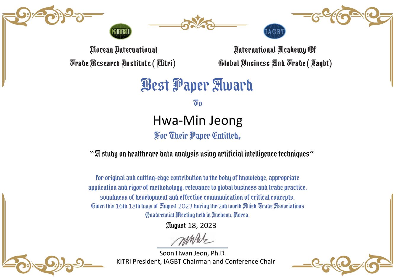 타우데이타(주) 정화민 대표, 과학기술정보통신부 장관상 수상